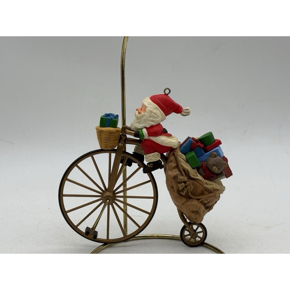 Vintage Santa on Penny Farthing Bicycle Christmas Ornament Toy Bag Decor